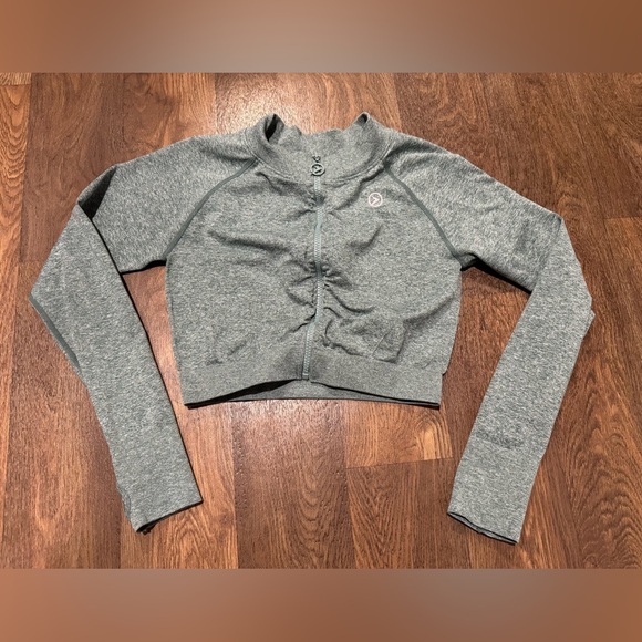 Onset Seamless Cropped Athletic Jacket Heathered Sage Green Size Medium - Picture 2 of 9